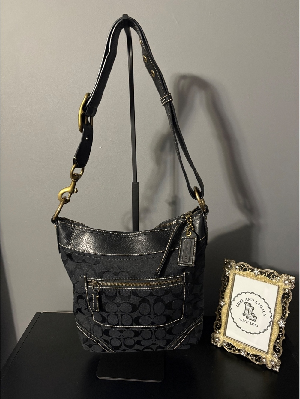 Coach Legacy Black Signature Canvas Convertible Duffle Shoulder Bag 10403
